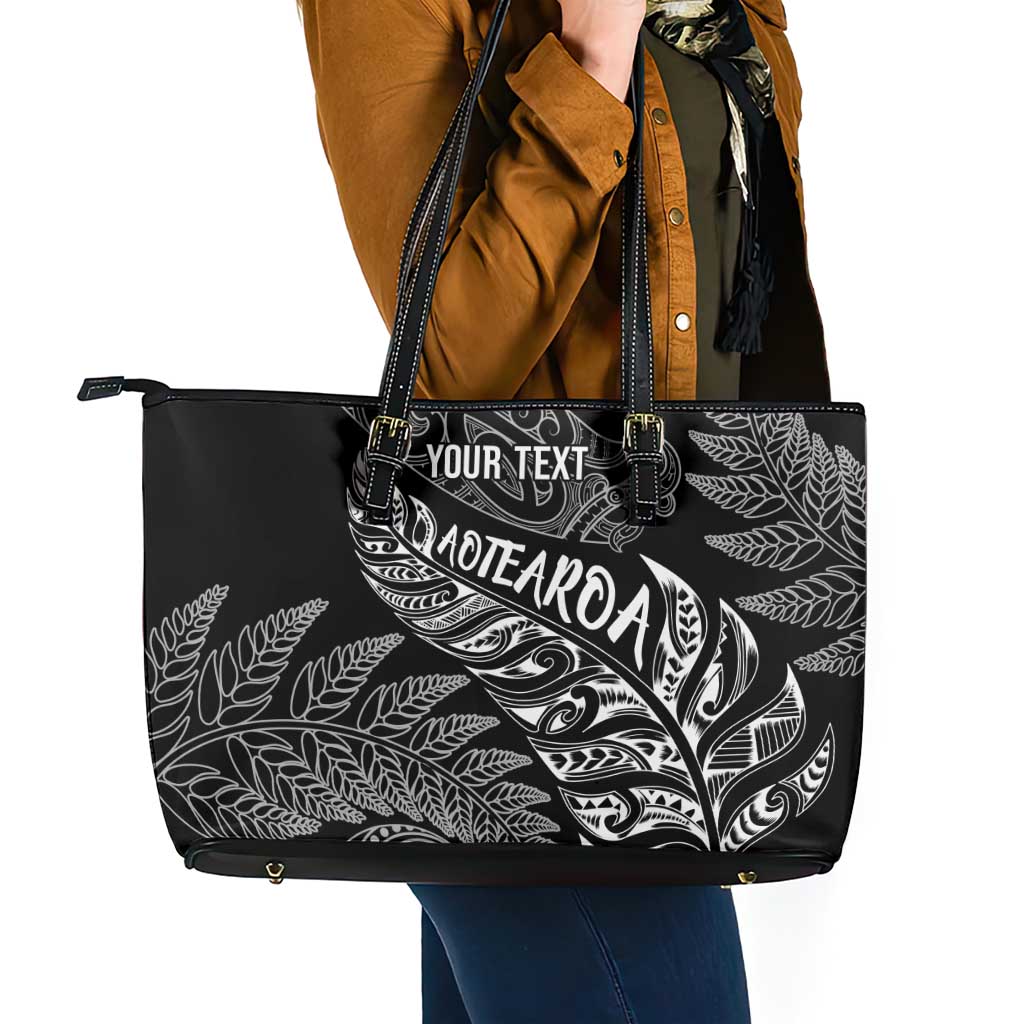 Aotearoa Personalized Lawn Bowls Maori Leather Tote Bag New Zealand Black Tribal Silver Fern LT7 - Polynesian Pride