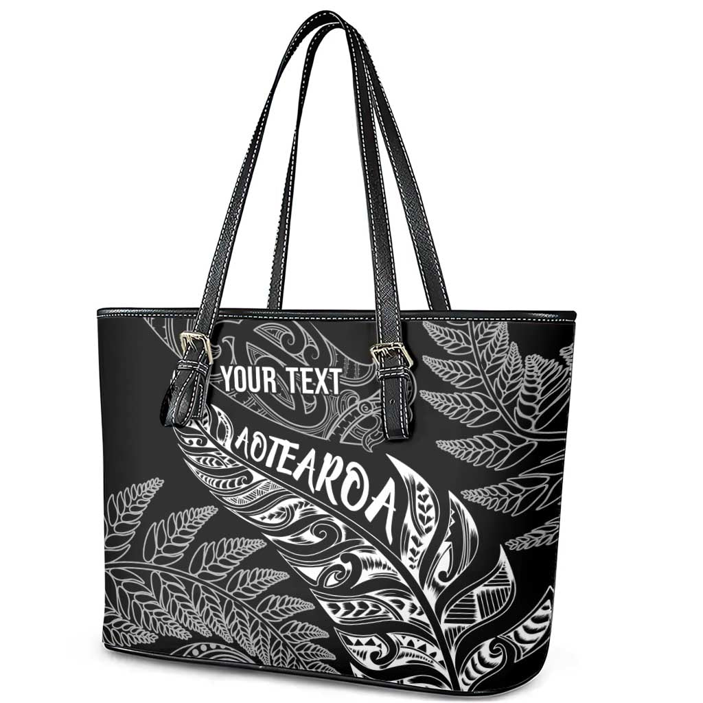 Aotearoa Personalized Lawn Bowls Maori Leather Tote Bag New Zealand Black Tribal Silver Fern LT7 - Polynesian Pride