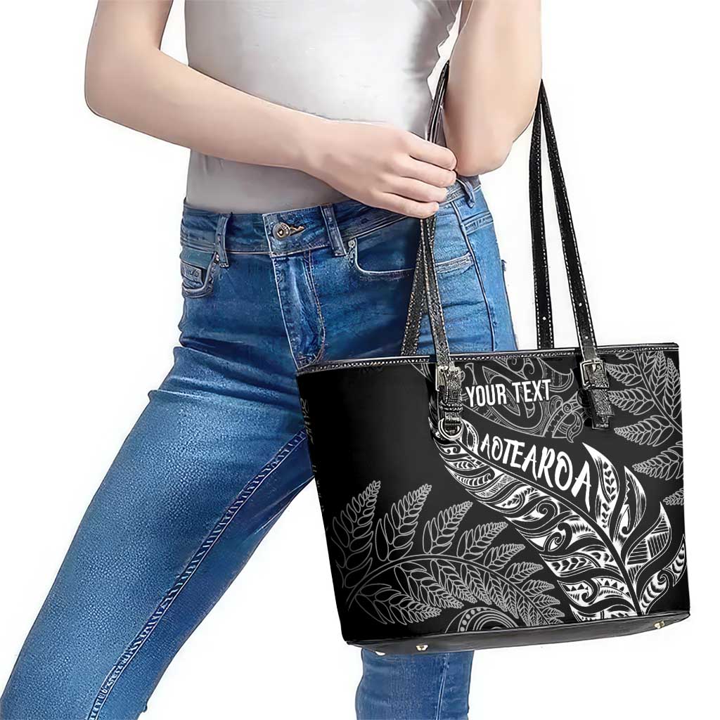 Aotearoa Personalized Lawn Bowls Maori Leather Tote Bag New Zealand Black Tribal Silver Fern LT7 - Polynesian Pride
