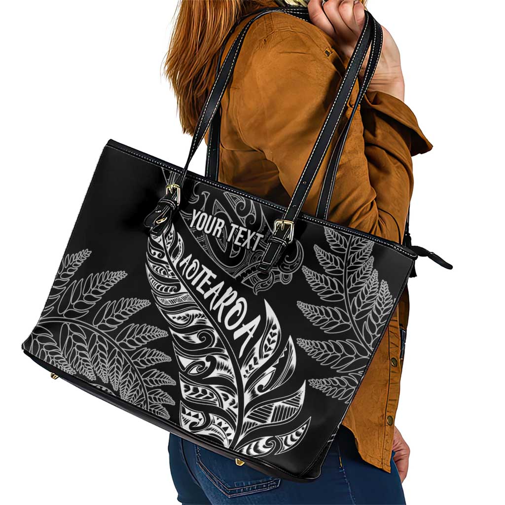 Aotearoa Personalized Lawn Bowls Maori Leather Tote Bag New Zealand Black Tribal Silver Fern LT7 - Polynesian Pride