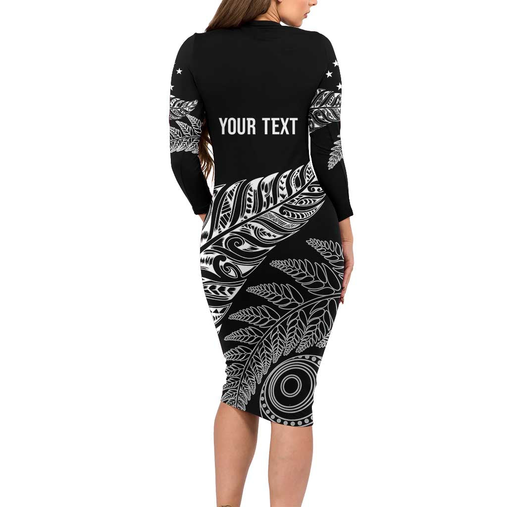 Aotearoa Personalized Lawn Bowls Maori Long Sleeve Bodycon Dress New Zealand Black Tribal Silver Fern LT7 - Polynesian Pride
