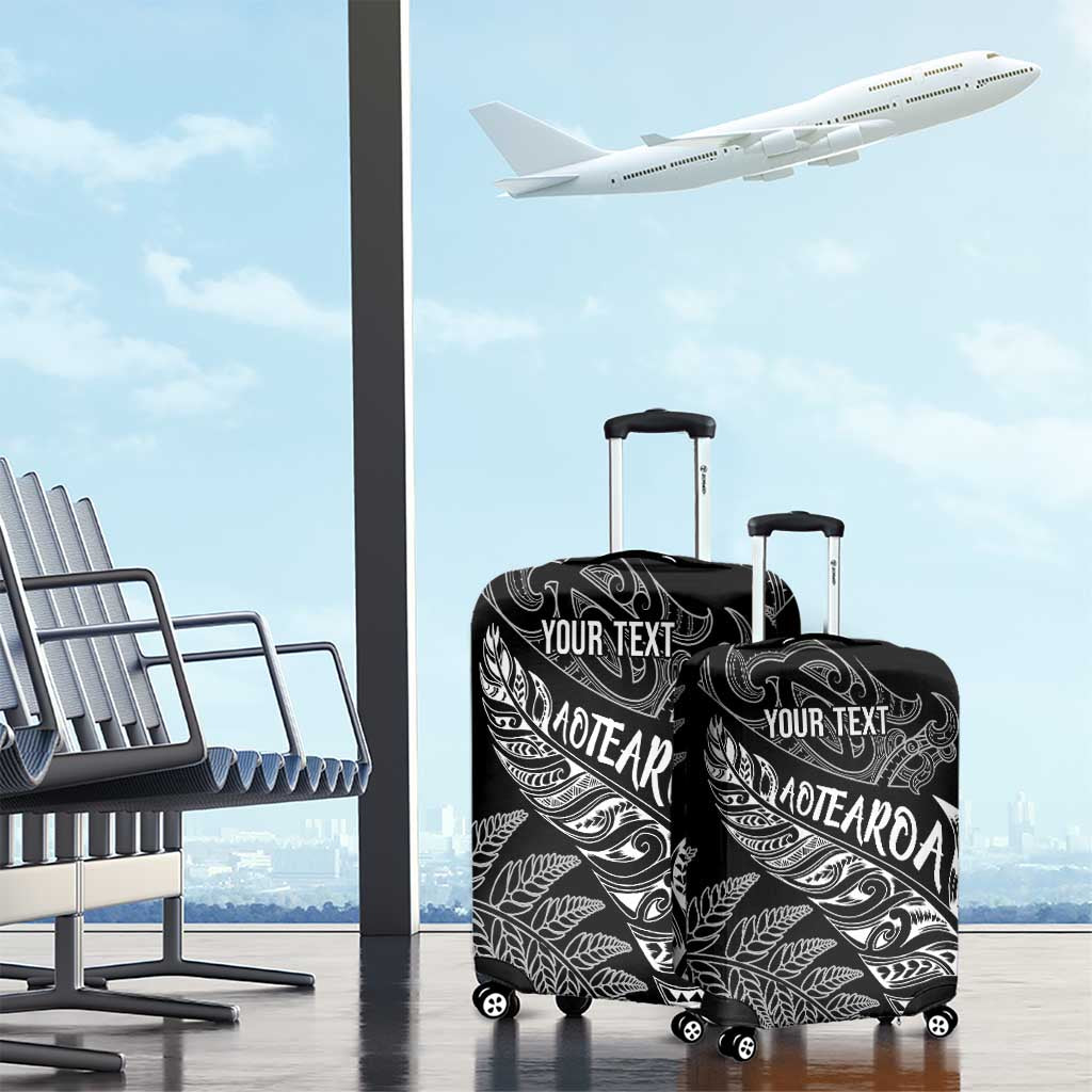 Aotearoa Personalized Lawn Bowls Maori Luggage Cover New Zealand Black Tribal Silver Fern - Polynesian Pride
