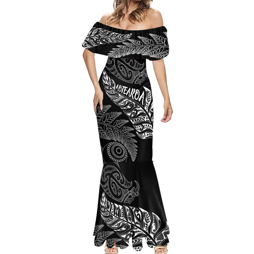Aotearoa Personalized Lawn Bowls Maori Mermaid Dress New Zealand Black Tribal Silver Fern LT7 - Polynesian Pride