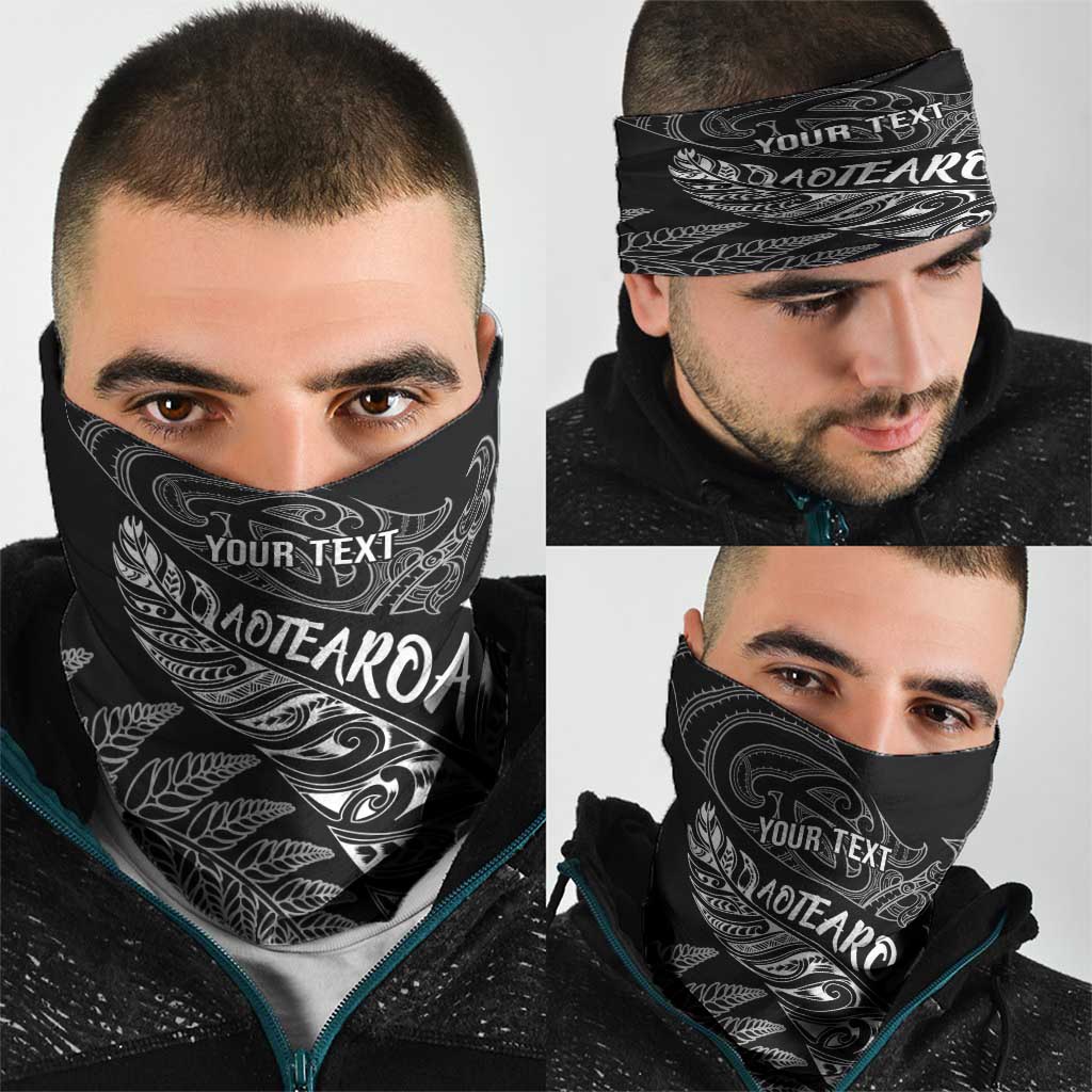 Aotearoa Personalized Lawn Bowls Maori Neck Gaiter New Zealand Black Tribal Silver Fern LT7 - Polynesian Pride