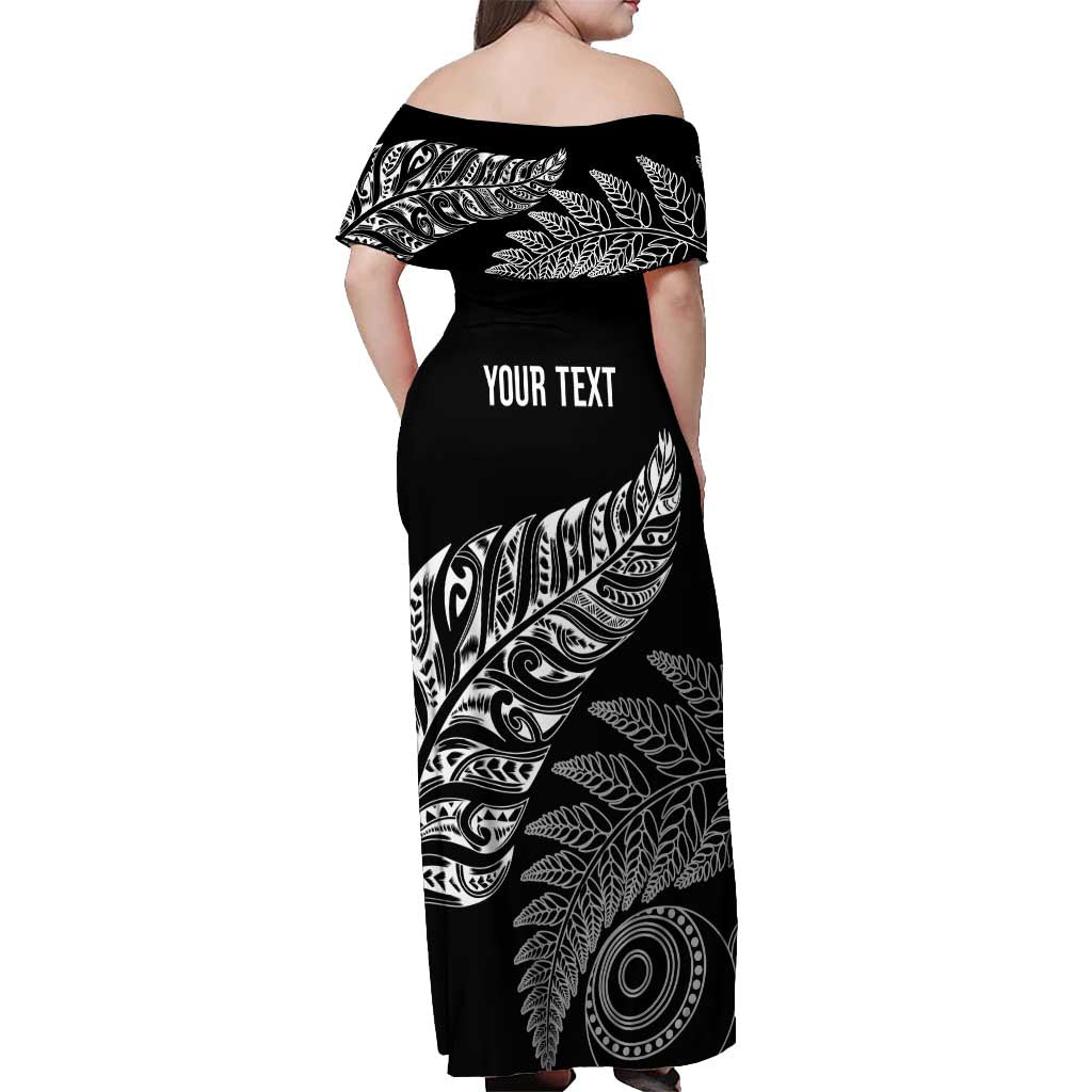 Aotearoa Personalized Lawn Bowls Maori Off Shoulder Maxi Dress New Zealand Black Tribal Silver Fern LT7 - Polynesian Pride