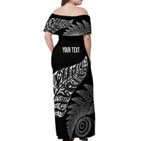 Aotearoa Personalized Lawn Bowls Maori Off Shoulder Maxi Dress New Zealand Black Tribal Silver Fern LT7 - Polynesian Pride