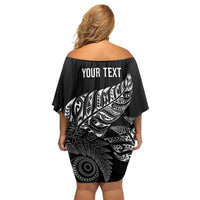 Aotearoa Personalized Lawn Bowls Maori Off Shoulder Short Dress New Zealand Black Tribal Silver Fern LT7 - Polynesian Pride