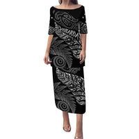 Aotearoa Personalized Lawn Bowls Maori Puletasi New Zealand Black Tribal Silver Fern LT7 Long Dress Black - Polynesian Pride