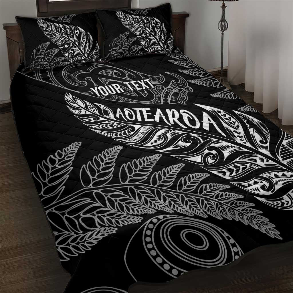 Aotearoa Personalized Lawn Bowls Maori Quilt Bed Set New Zealand Black Tribal Silver Fern LT7 Black - Polynesian Pride