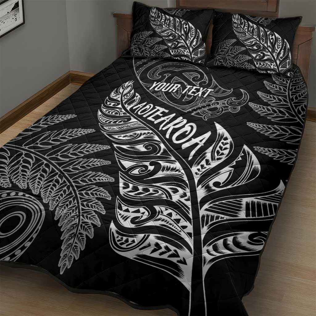 Aotearoa Personalized Lawn Bowls Maori Quilt Bed Set New Zealand Black Tribal Silver Fern LT7 - Polynesian Pride