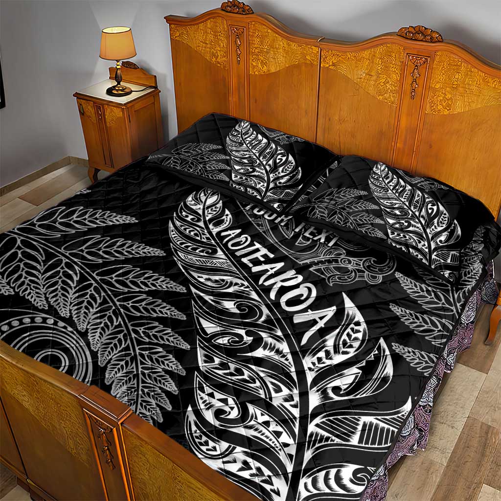 Aotearoa Personalized Lawn Bowls Maori Quilt Bed Set New Zealand Black Tribal Silver Fern LT7 - Polynesian Pride