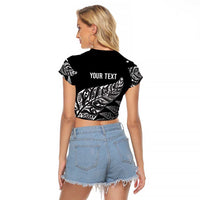 Aotearoa Personalized Lawn Bowls Maori Raglan Cropped T Shirt New Zealand Black Tribal Silver Fern LT7 - Polynesian Pride