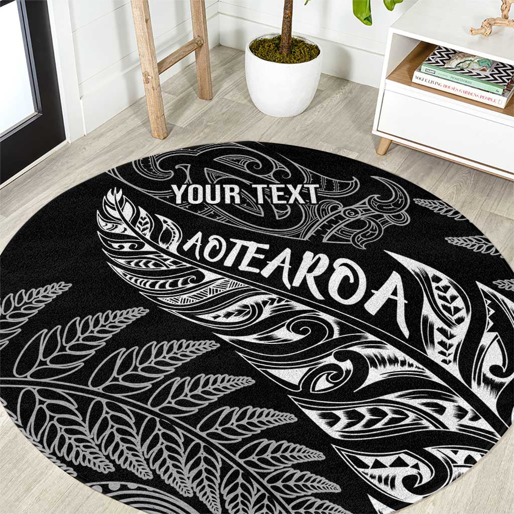 Aotearoa Personalized Lawn Bowls Maori Round Carpet New Zealand Black Tribal Silver Fern LT7 Black - Polynesian Pride