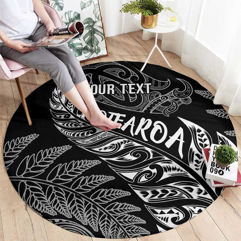 Aotearoa Personalized Lawn Bowls Maori Round Carpet New Zealand Black Tribal Silver Fern LT7 - Polynesian Pride