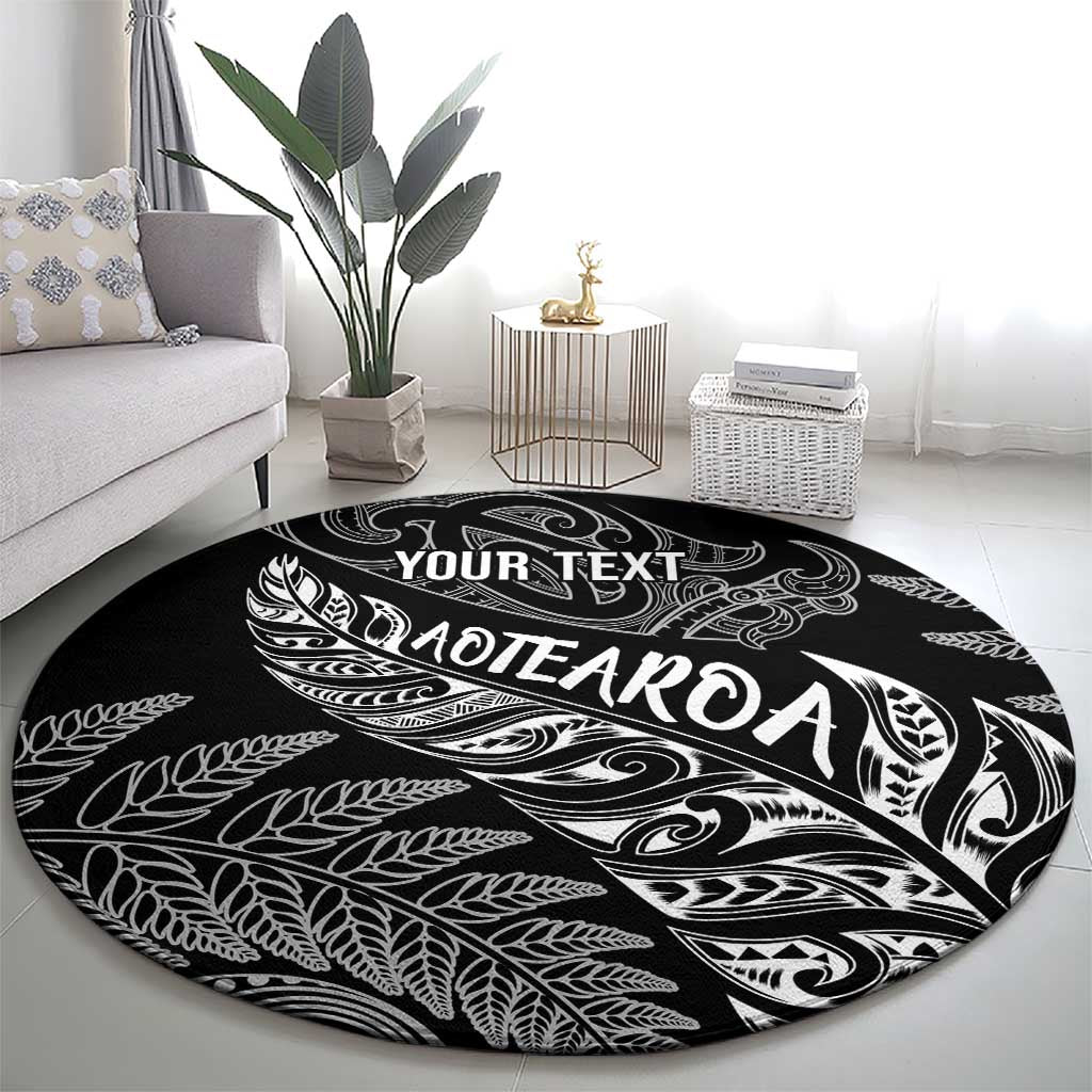 Aotearoa Personalized Lawn Bowls Maori Round Carpet New Zealand Black Tribal Silver Fern LT7 - Polynesian Pride