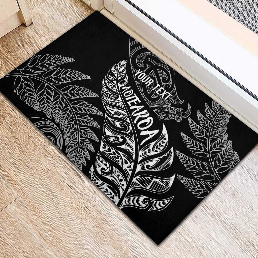 Aotearoa Personalized Lawn Bowls Maori Rubber Doormat New Zealand Black Tribal Silver Fern LT7 - Polynesian Pride