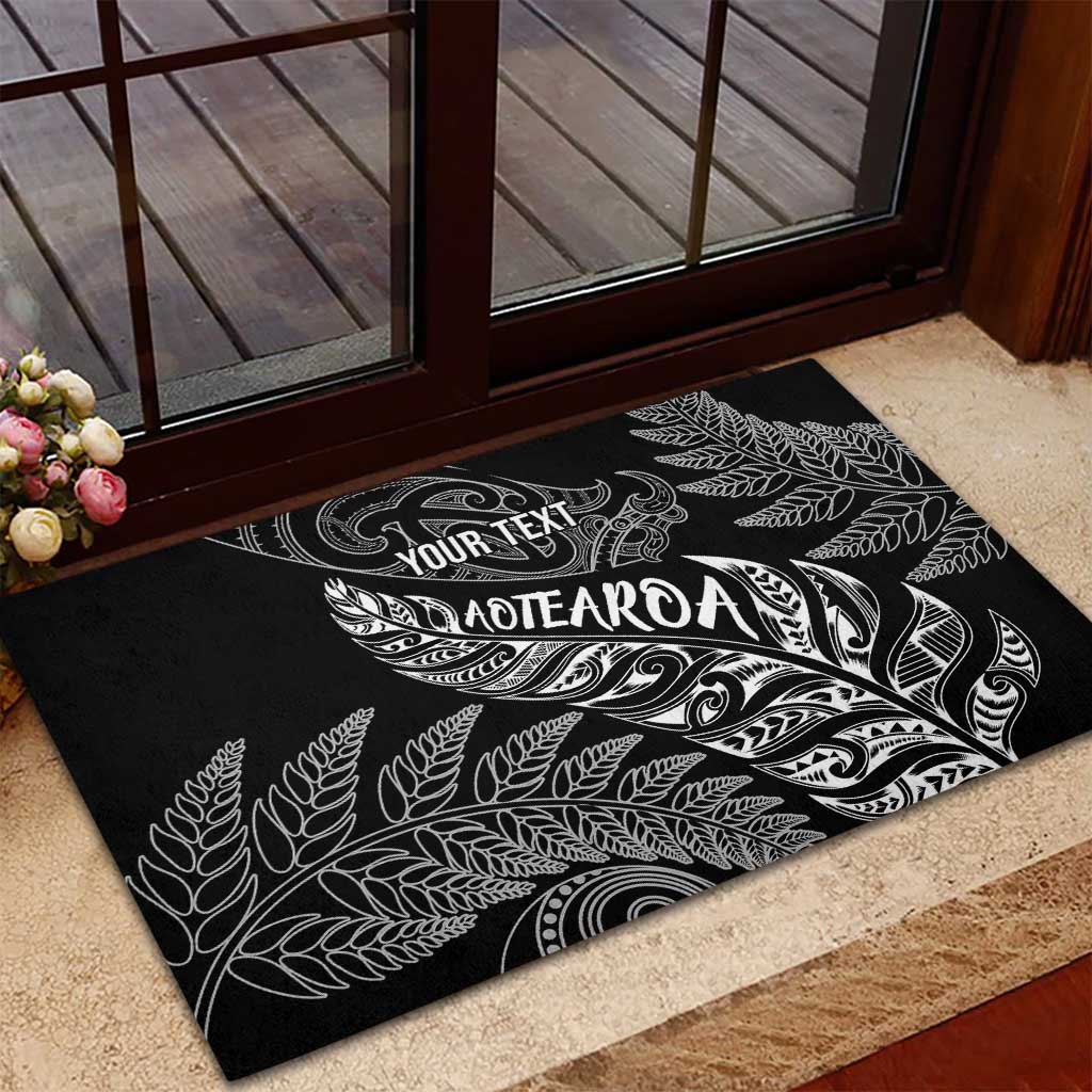 Aotearoa Personalized Lawn Bowls Maori Rubber Doormat New Zealand Black Tribal Silver Fern LT7 - Polynesian Pride