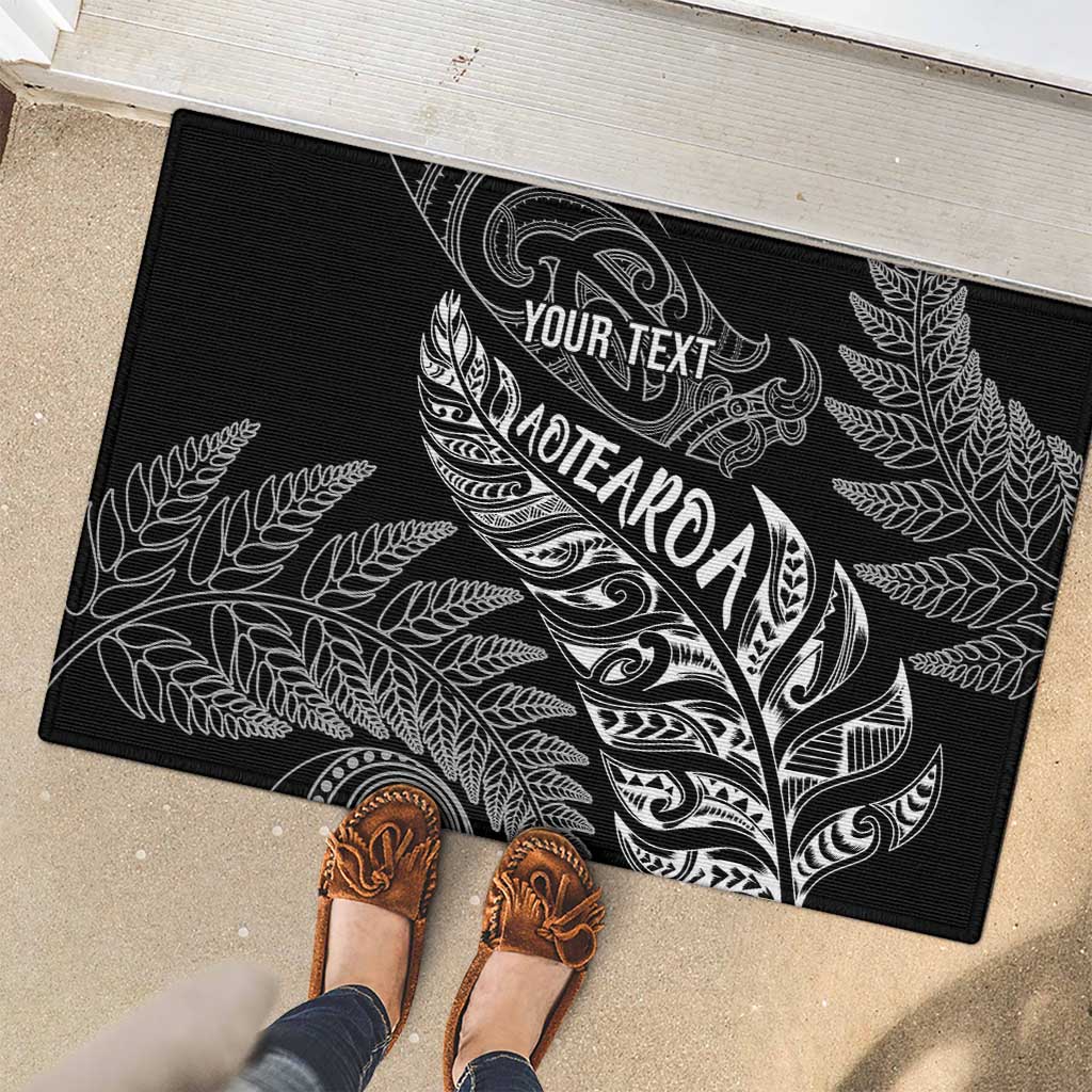 Aotearoa Personalized Lawn Bowls Maori Rubber Doormat New Zealand Black Tribal Silver Fern LT7 - Polynesian Pride