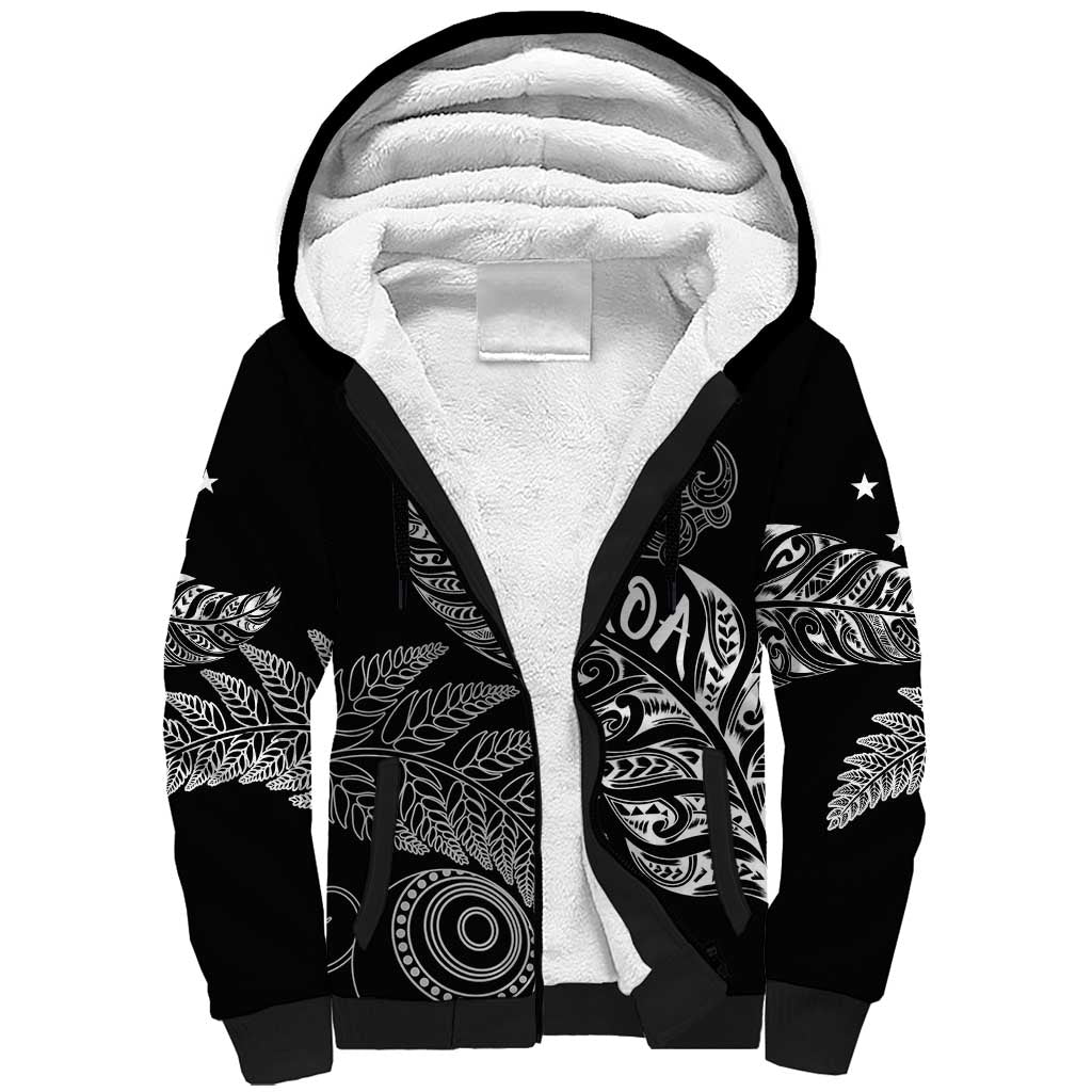 Aotearoa Personalized Lawn Bowls Maori Sherpa Hoodie New Zealand Black Tribal Silver Fern LT7 Unisex Black - Polynesian Pride