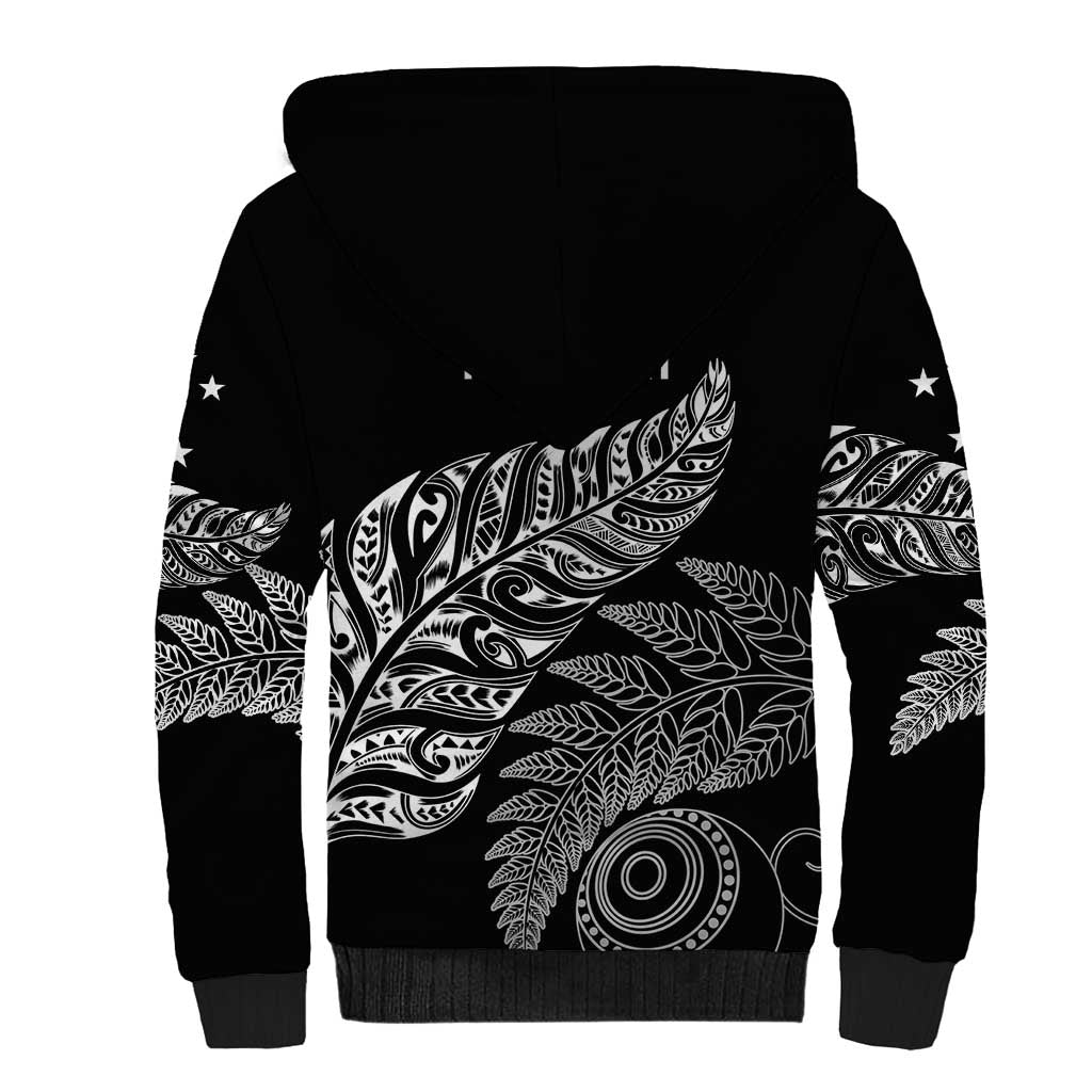 Aotearoa Personalized Lawn Bowls Maori Sherpa Hoodie New Zealand Black Tribal Silver Fern LT7 - Polynesian Pride