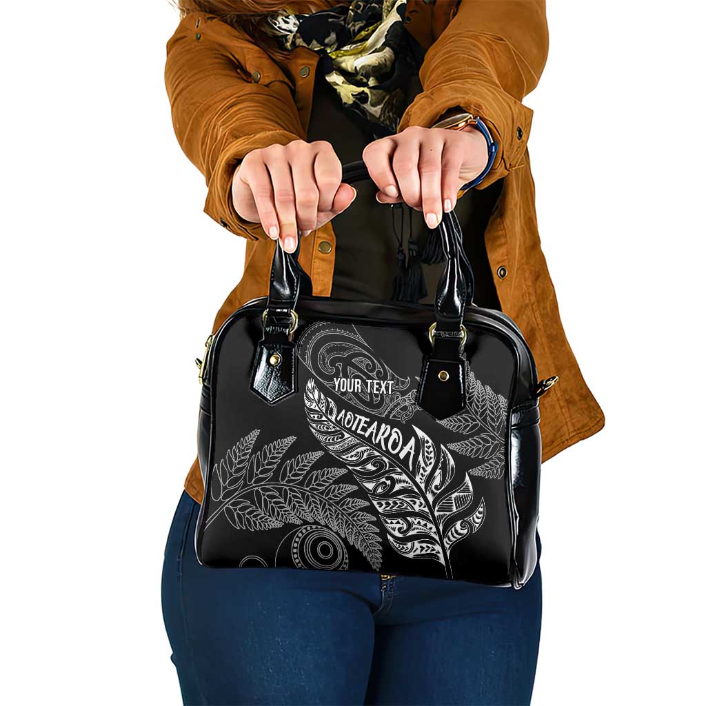 Aotearoa Personalized Lawn Bowls Maori Shoulder Handbag New Zealand Black Tribal Silver Fern LT7 One Size Black - Polynesian Pride
