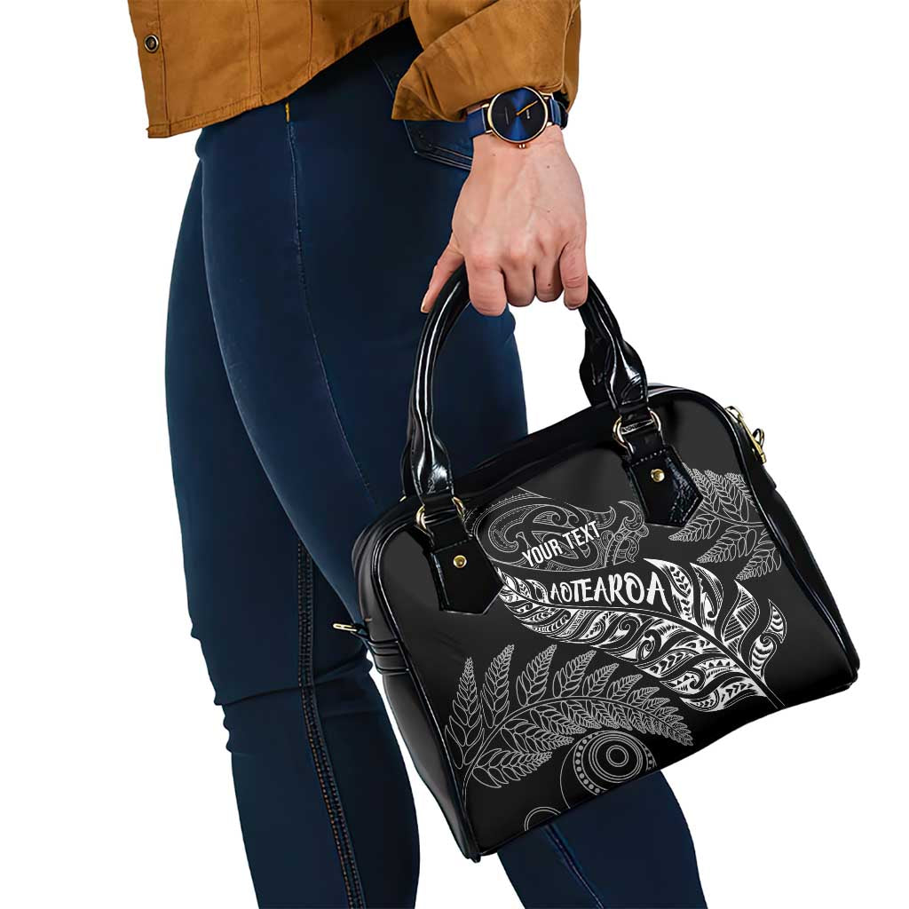 Aotearoa Personalized Lawn Bowls Maori Shoulder Handbag New Zealand Black Tribal Silver Fern LT7 - Polynesian Pride