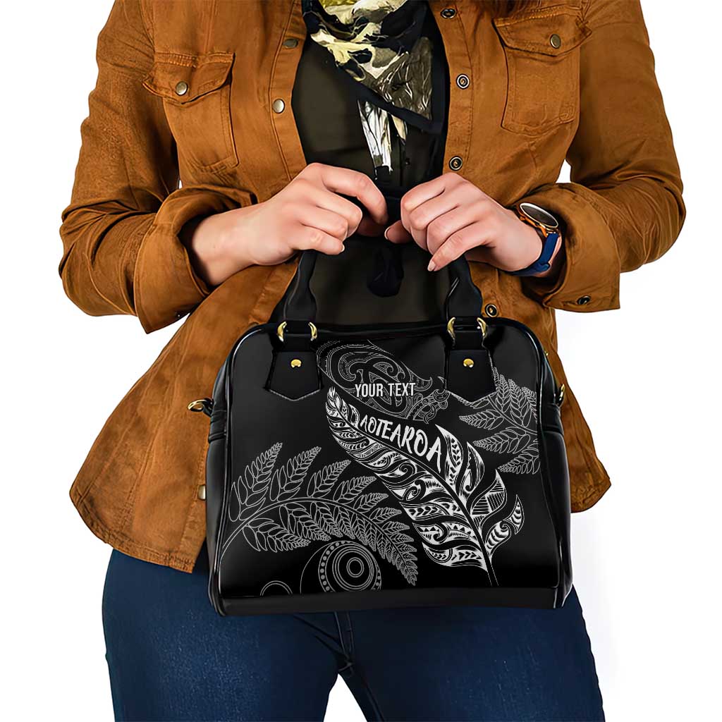 Aotearoa Personalized Lawn Bowls Maori Shoulder Handbag New Zealand Black Tribal Silver Fern LT7 - Polynesian Pride