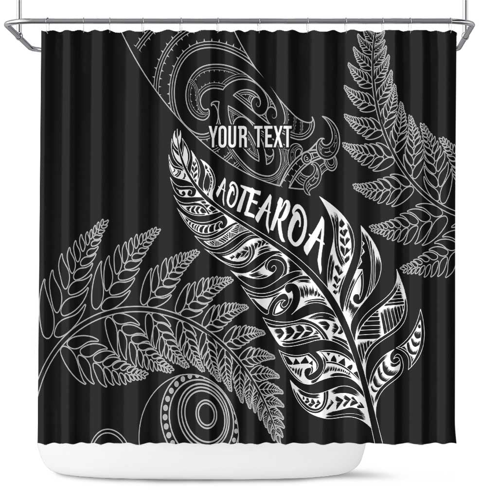 Aotearoa Personalized Lawn Bowls Maori Shower Curtain New Zealand Black Tribal Silver Fern LT7 Black - Polynesian Pride