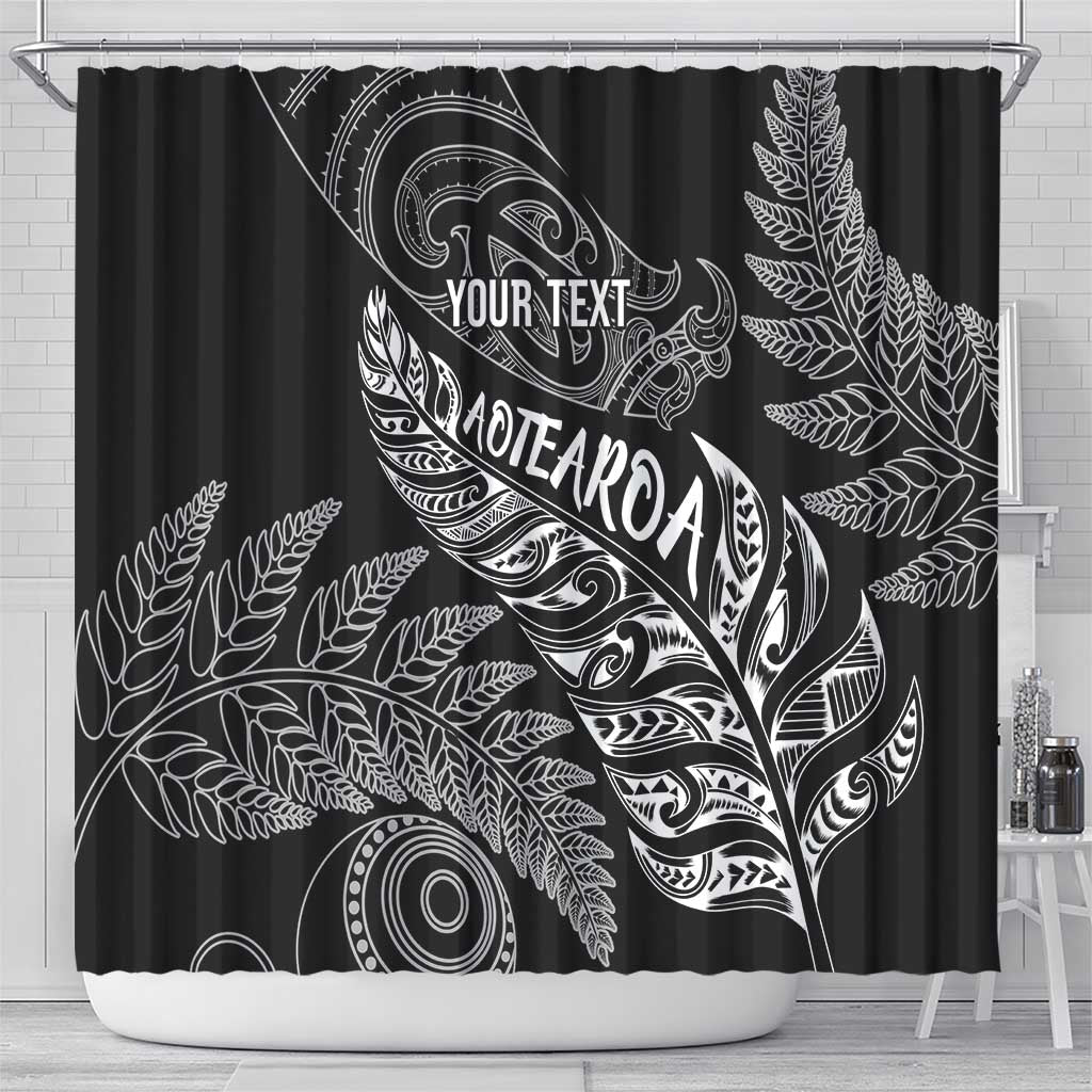Aotearoa Personalized Lawn Bowls Maori Shower Curtain New Zealand Black Tribal Silver Fern LT7 - Polynesian Pride
