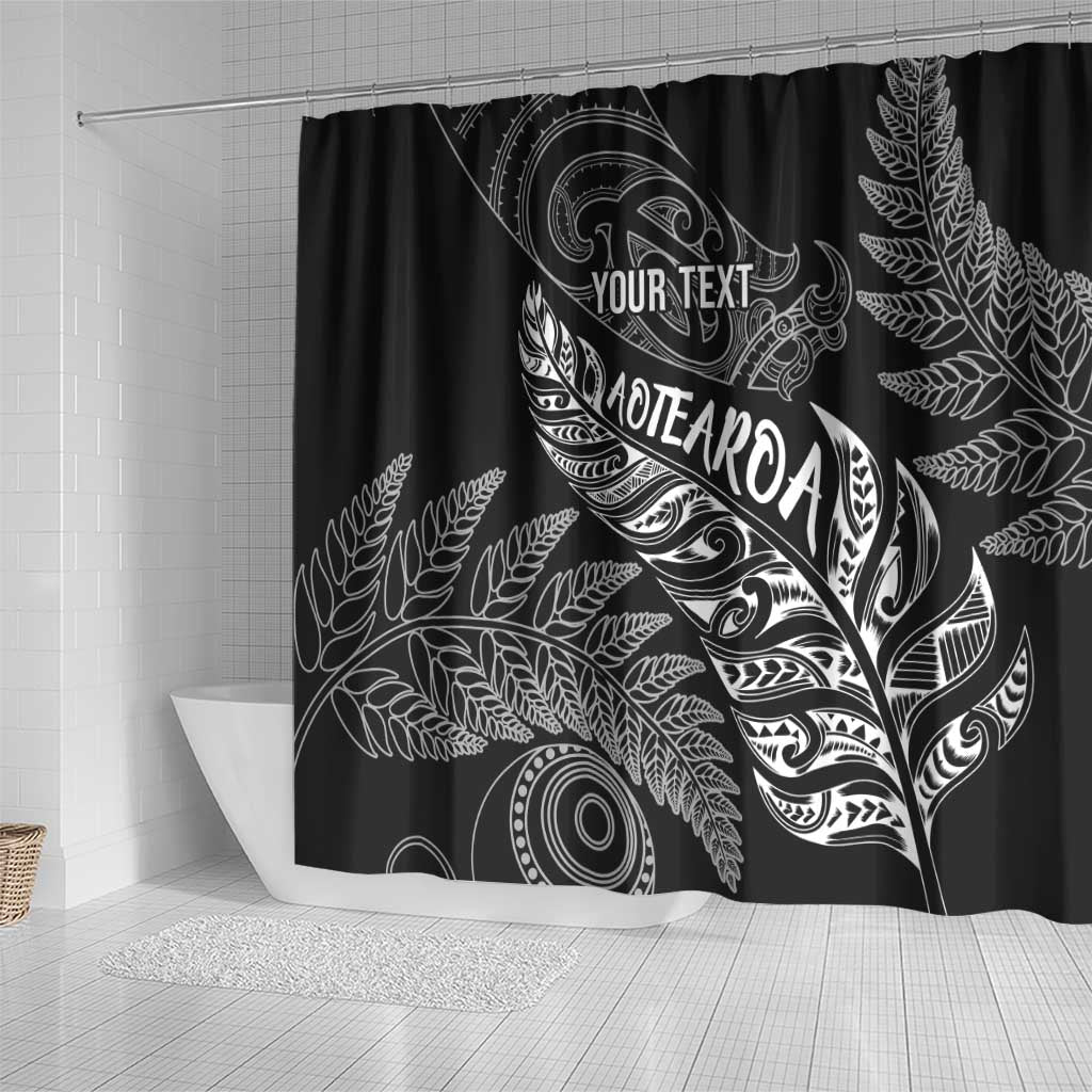 Aotearoa Personalized Lawn Bowls Maori Shower Curtain New Zealand Black Tribal Silver Fern LT7 - Polynesian Pride