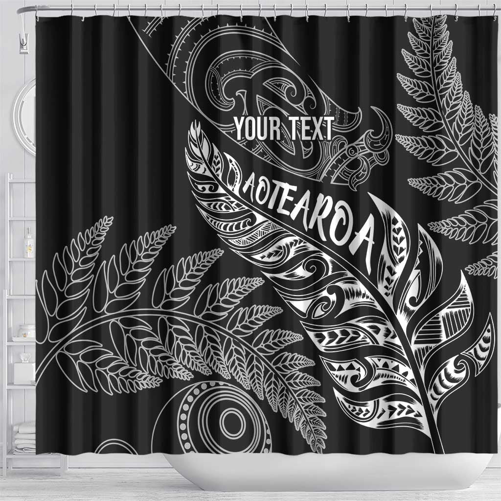 Aotearoa Personalized Lawn Bowls Maori Shower Curtain New Zealand Black Tribal Silver Fern LT7 - Polynesian Pride