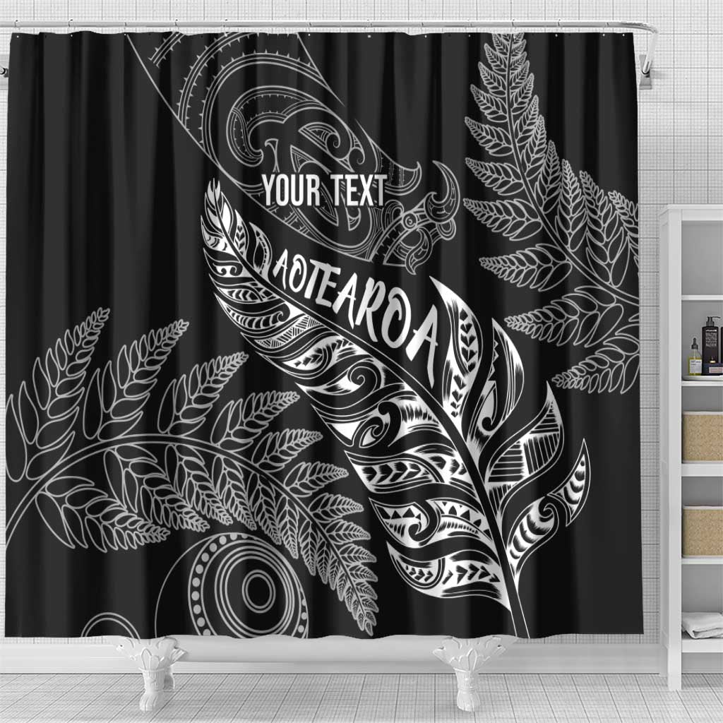 Aotearoa Personalized Lawn Bowls Maori Shower Curtain New Zealand Black Tribal Silver Fern LT7 - Polynesian Pride