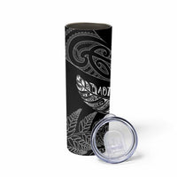 Aotearoa Personalized Lawn Bowls Maori Skinny Tumbler New Zealand Black Tribal Silver Fern LT7 - Polynesian Pride