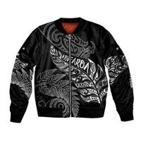 Aotearoa Personalized Lawn Bowls Maori Sleeve Zip Bomber Jacket New Zealand Black Tribal Silver Fern LT7 Unisex Black - Polynesian Pride