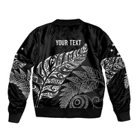 Aotearoa Personalized Lawn Bowls Maori Sleeve Zip Bomber Jacket New Zealand Black Tribal Silver Fern LT7 - Polynesian Pride