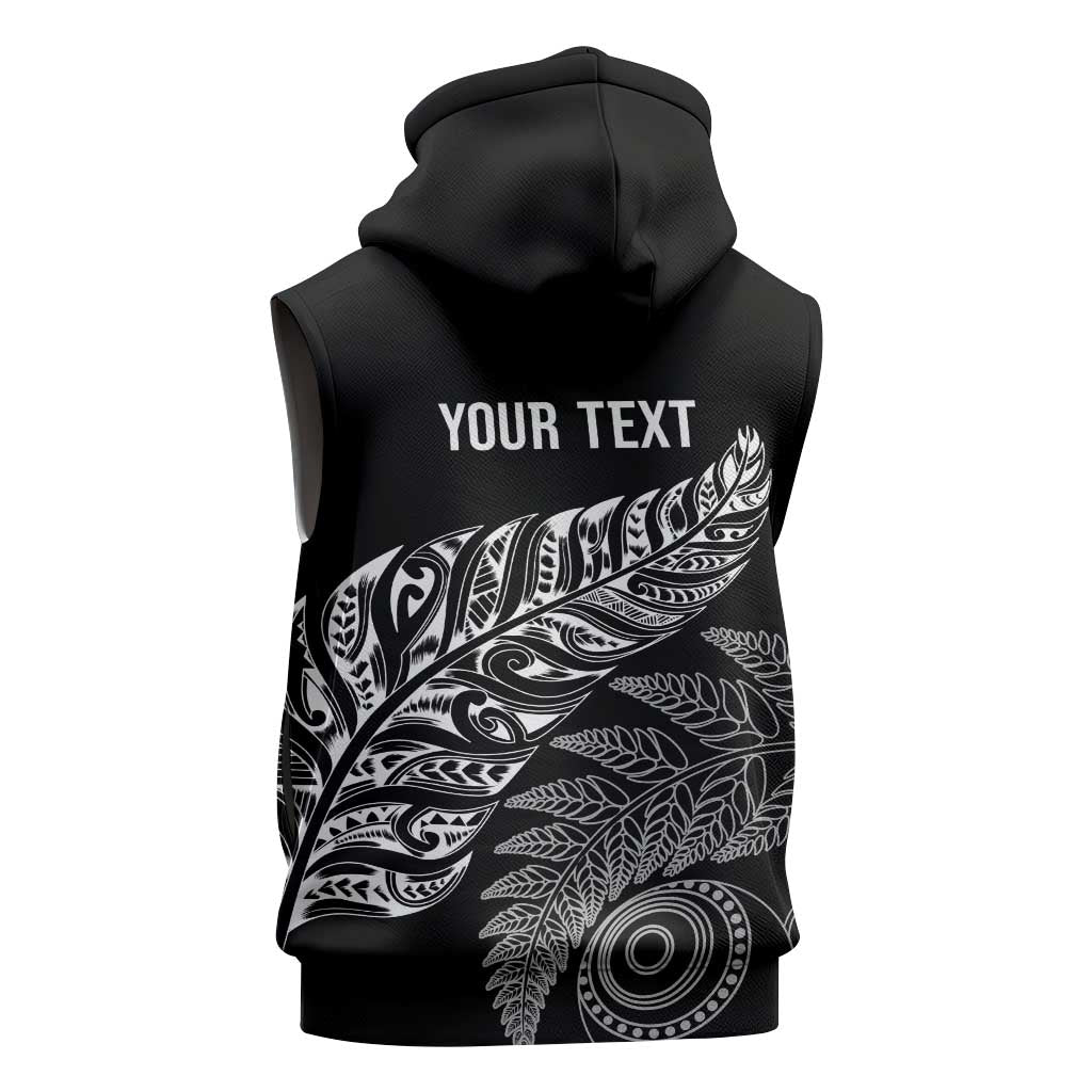 Aotearoa Personalized Lawn Bowls Maori Sleeveless Hoodie New Zealand Black Tribal Silver Fern LT7 - Polynesian Pride