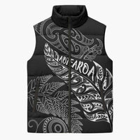 Aotearoa Personalized Lawn Bowls Maori Sleeveless Puffer Jacket New Zealand Black Tribal Silver Fern LT7 Unisex Black - Polynesian Pride