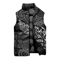 Aotearoa Personalized Lawn Bowls Maori Sleeveless Puffer Jacket New Zealand Black Tribal Silver Fern LT7 - Polynesian Pride