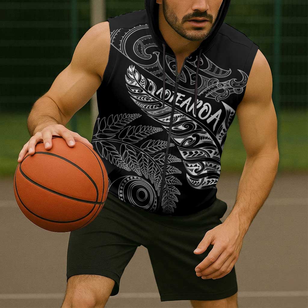 Aotearoa Personalized Lawn Bowls Maori Sleeveless Zip Hoodie New Zealand Black Tribal Silver Fern LT7 - Polynesian Pride
