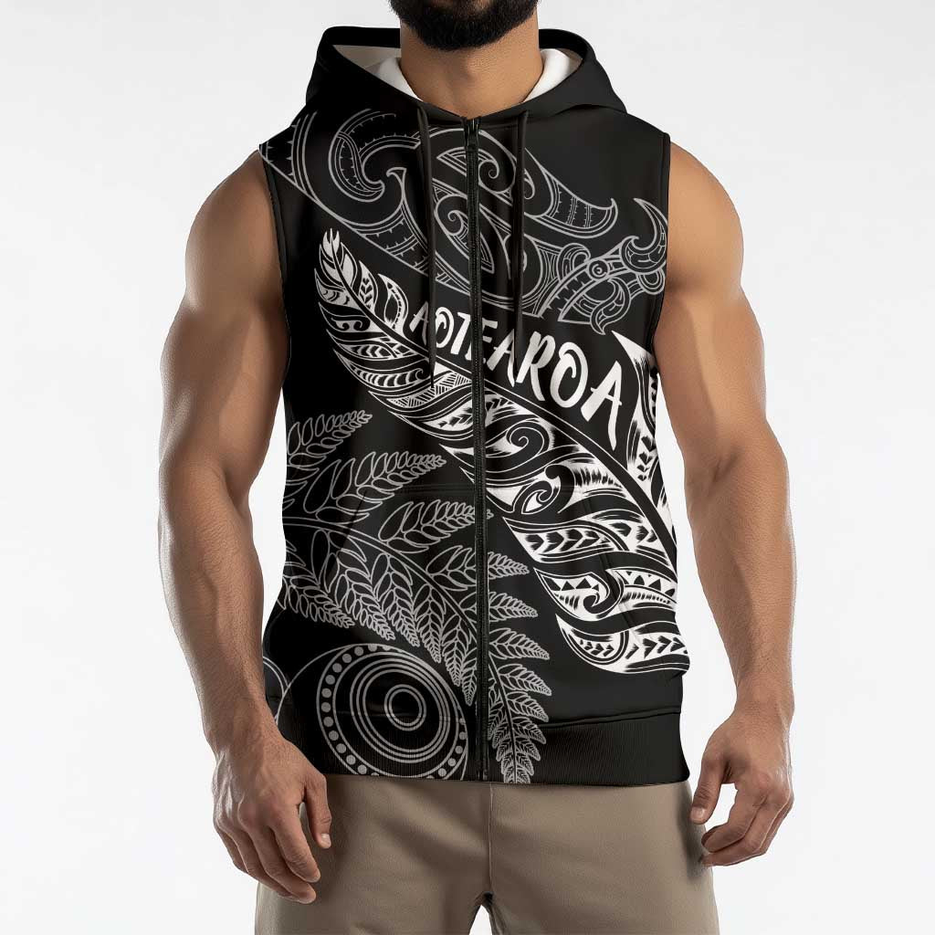 Aotearoa Personalized Lawn Bowls Maori Sleeveless Zip Hoodie New Zealand Black Tribal Silver Fern LT7 - Polynesian Pride