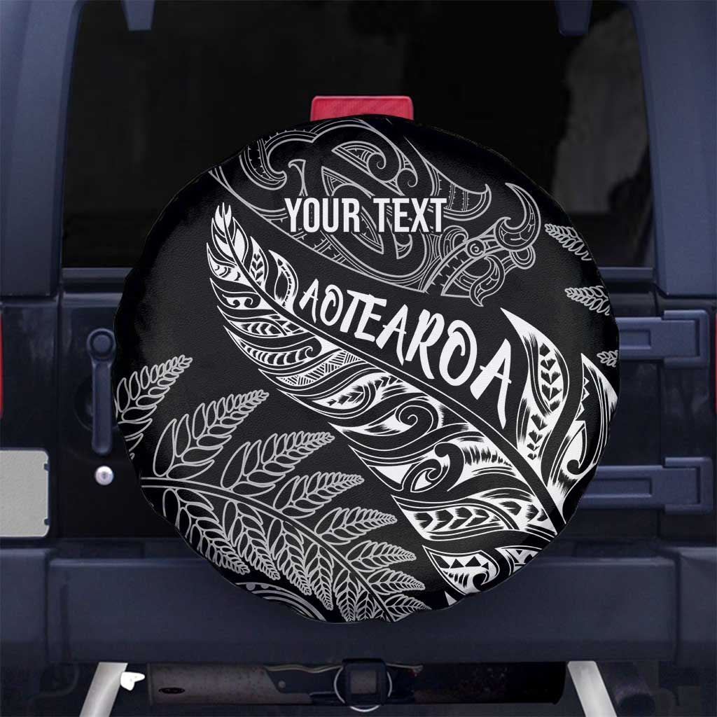 Aotearoa Personalized Lawn Bowls Maori Spare Tire Cover New Zealand Black Tribal Silver Fern LT7 No hole Black - Polynesian Pride