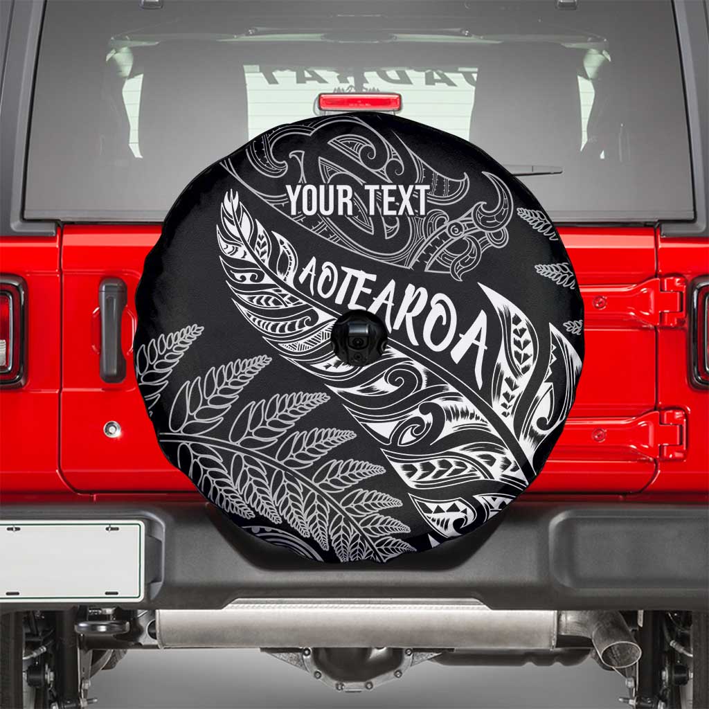 Aotearoa Personalized Lawn Bowls Maori Spare Tire Cover New Zealand Black Tribal Silver Fern LT7 - Polynesian Pride