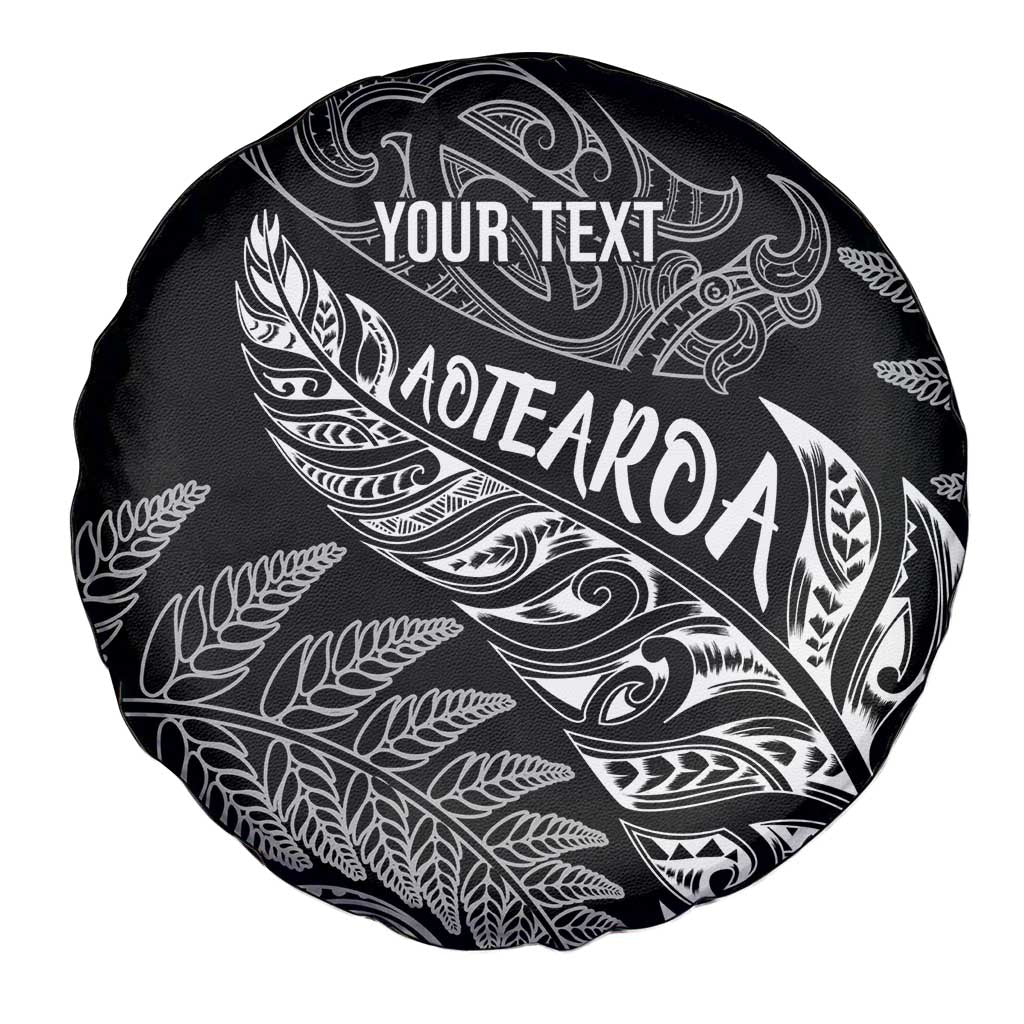 Aotearoa Personalized Lawn Bowls Maori Spare Tire Cover New Zealand Black Tribal Silver Fern LT7 - Polynesian Pride