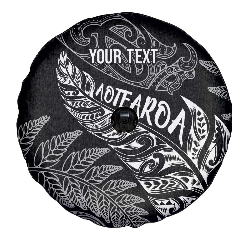 Aotearoa Personalized Lawn Bowls Maori Spare Tire Cover New Zealand Black Tribal Silver Fern LT7 - Polynesian Pride