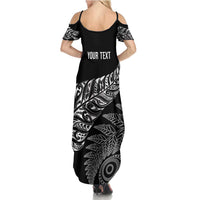 Aotearoa Personalized Lawn Bowls Maori Summer Maxi Dress New Zealand Black Tribal Silver Fern LT7 - Polynesian Pride