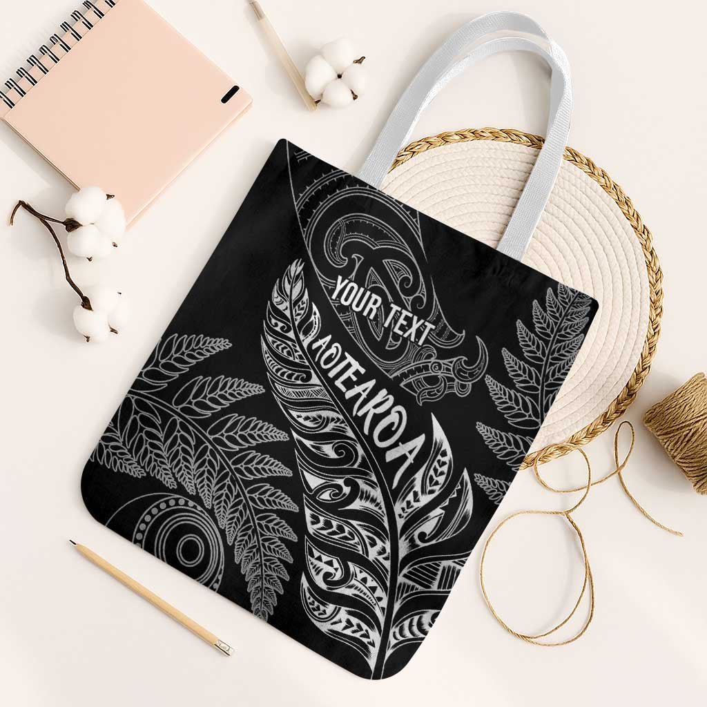 Aotearoa Personalized Lawn Bowls Maori Tote Bag New Zealand Black Tribal Silver Fern LT7 White Strap One Size Black - Polynesian Pride