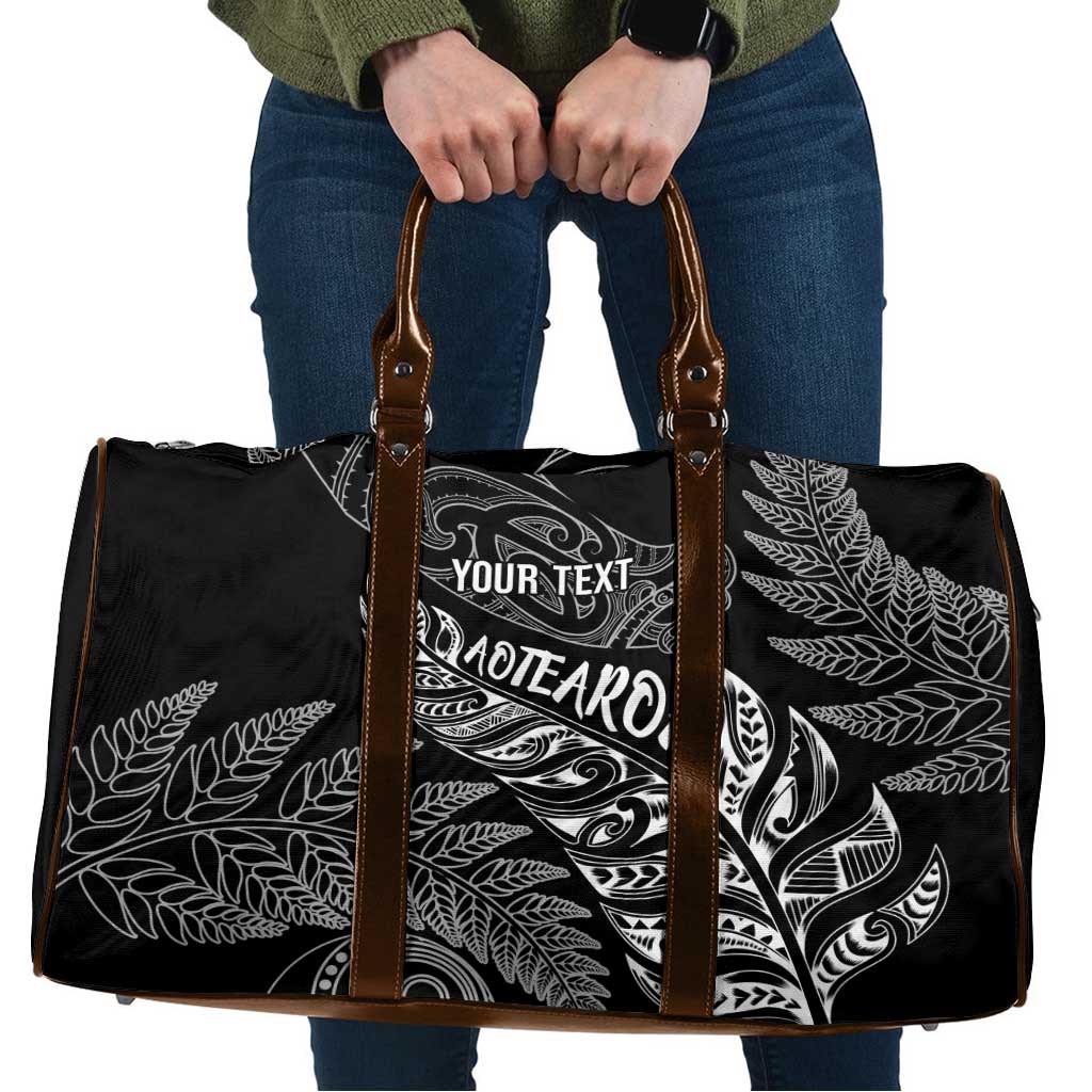 Aotearoa Personalized Lawn Bowls Maori Travel Bag New Zealand Black Tribal Silver Fern LT7 Black - Polynesian Pride