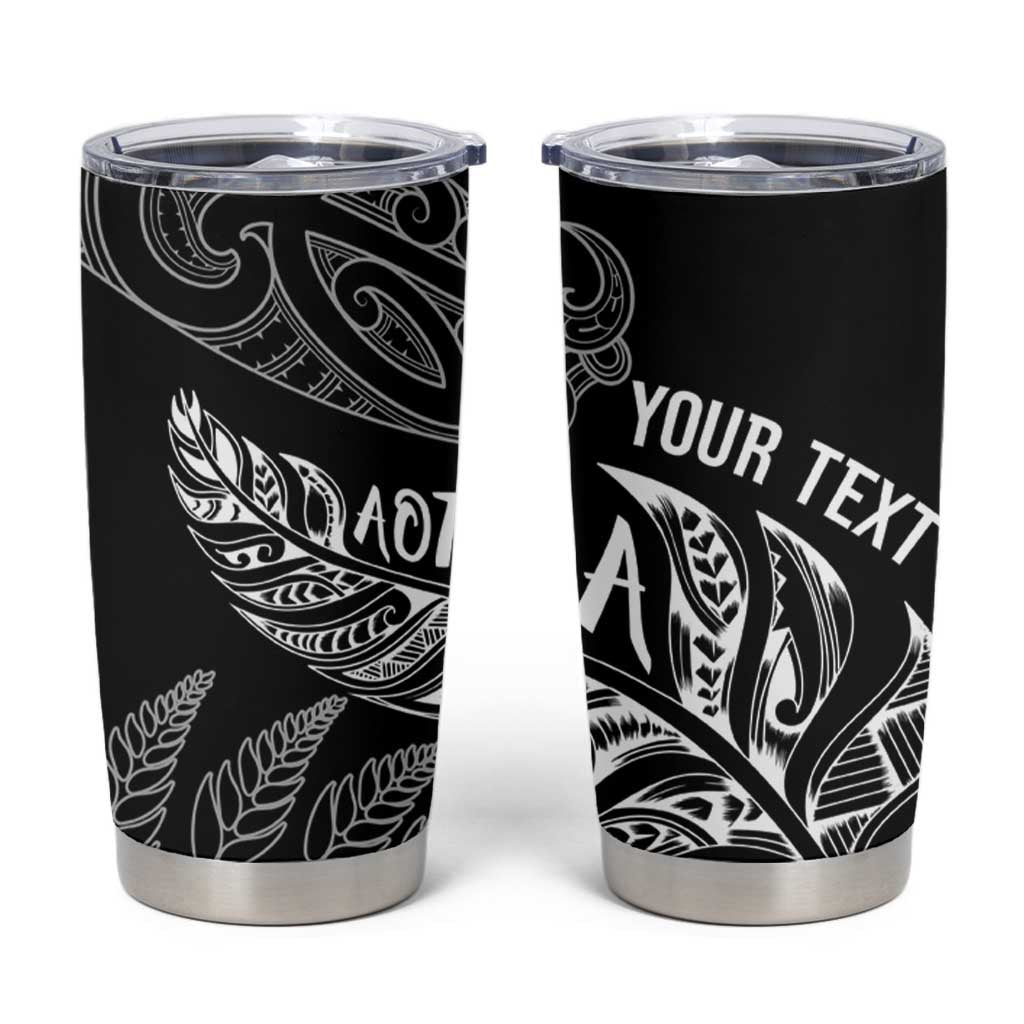 Aotearoa Personalized Lawn Bowls Maori Tumbler Cup New Zealand Black Tribal Silver Fern LT7 Black - Polynesian Pride