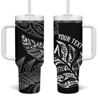 Aotearoa Personalized Lawn Bowls Maori Tumbler With Handle New Zealand Black Tribal Silver Fern LT7 One Size: 40 oz Black - Polynesian Pride