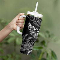 Aotearoa Personalized Lawn Bowls Maori Tumbler With Handle New Zealand Black Tribal Silver Fern LT7 - Polynesian Pride